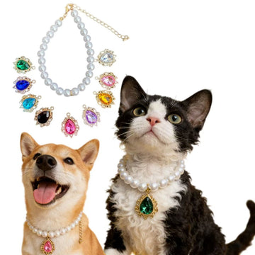 Pet Pearl Necklace with Interchangeable Gemstone Pendant