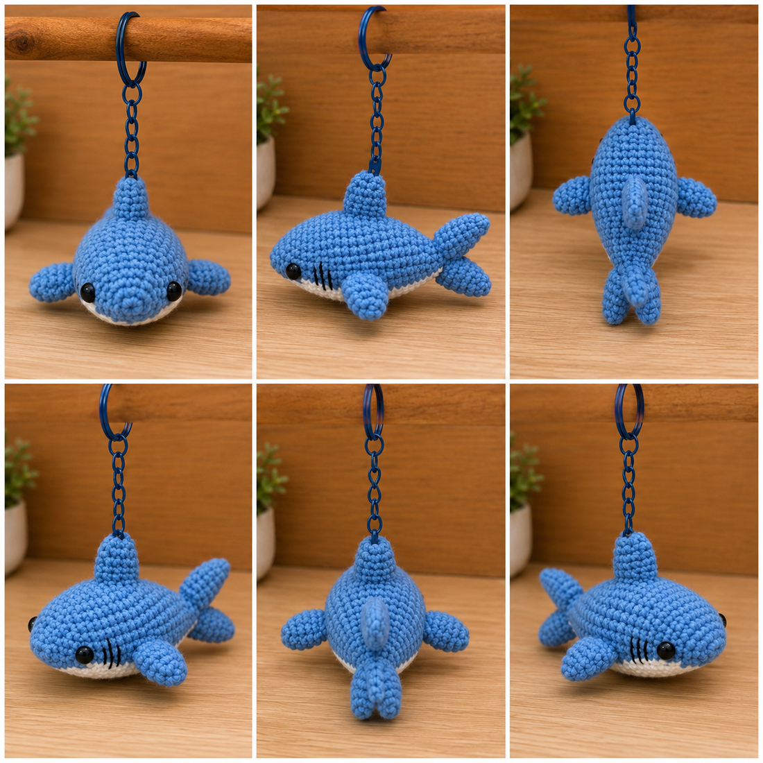 Handmade Crochet Shark Keychain — Cute Amigurumi Ocean Animal Bag Charm