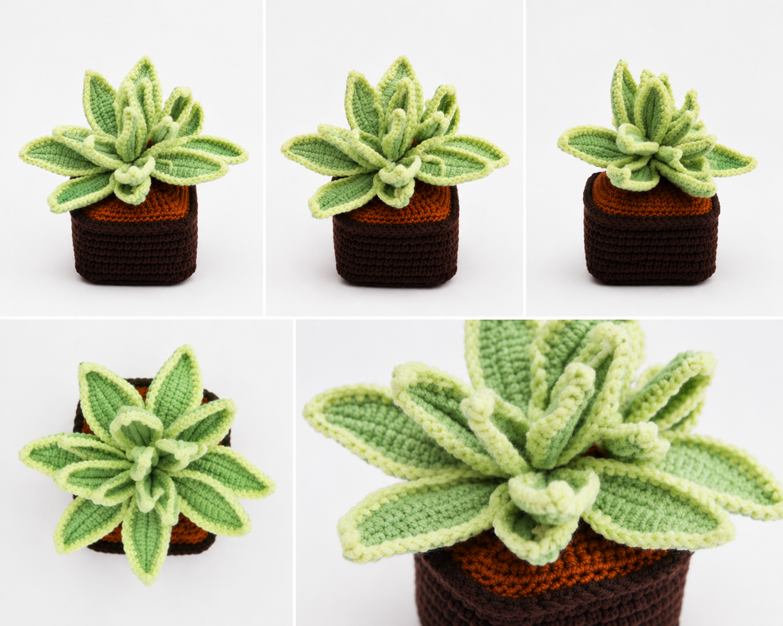 Handmade Crochet Succulent in Pot – Amigurumi Potted Plant Decor