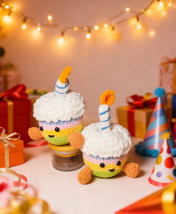 Handmade cake Crochet Plush-Colorful Amigurumi cake in Scarf|Cute Collectible Animal Doll Gift|Custom Crochet cake Figurine|Mom-and-daughter