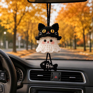 Crochet Ghost Car Hanging Charm – Cute Halloween & Animal Styles