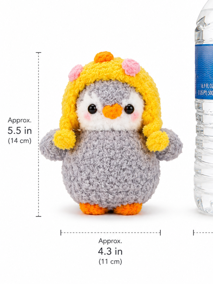 Handmade Crochet Penguin Stuffed Animal Yellow Hat