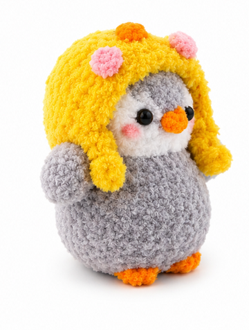 Handmade Crochet Penguin Stuffed Animal Yellow Hat