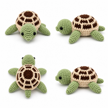 Handmade Crochet Turtle Stuffed Animal Green Brown with keychain