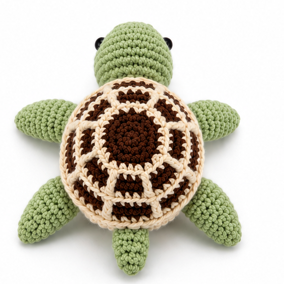 Handmade Crochet Turtle Stuffed Animal Green Brown with keychain