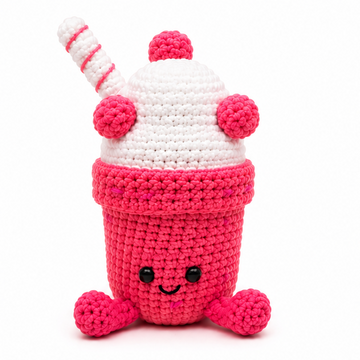 Pink Berry Milkshake Crochet Plush – Handmade Kawaii Amigurumi Drink Plushie🥤
