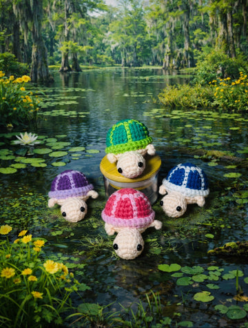 🌿 Spring Swamp Turtle Family – Handcrafted Crochet Collectibles