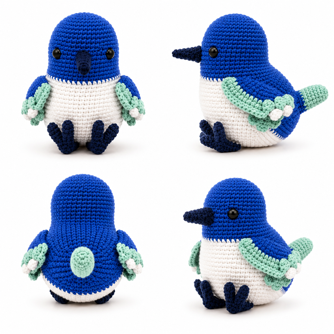 Handmade Crochet Bluebird Plushie – Amigurumi Bird Stuffed Animal