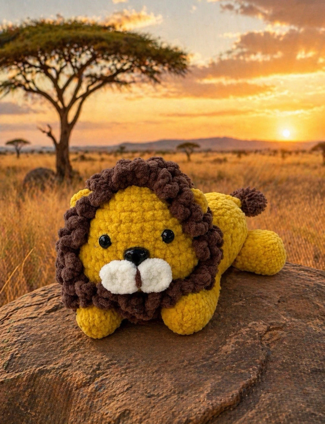 Handmade Crochet Lion Stuffed Animal Yellow Brown Small 6-14 in