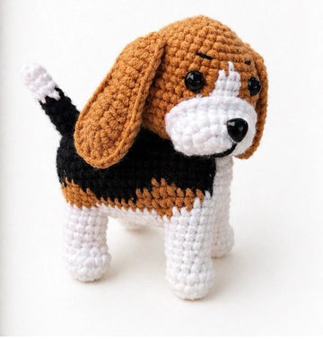 Handmade Yarn Beagle Dog Figurine Collectible Toy Unique Crocheted Animal Decor