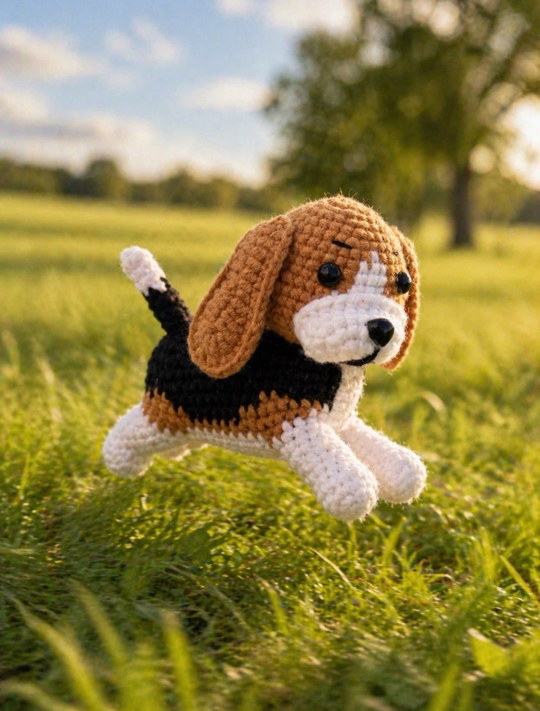 Handmade Yarn Beagle Dog Figurine Collectible Toy Unique Crocheted Animal Decor