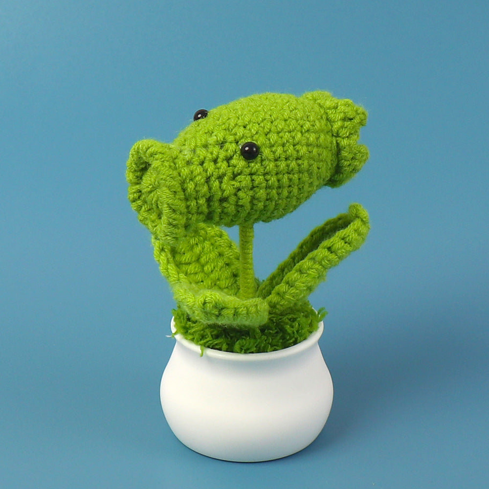Finished Cross-Border Crochet Yarn Pea Knitting Shooter Small Potted Plant Desktop Decoration Car Ornament Gift Manufacturer Wholesale