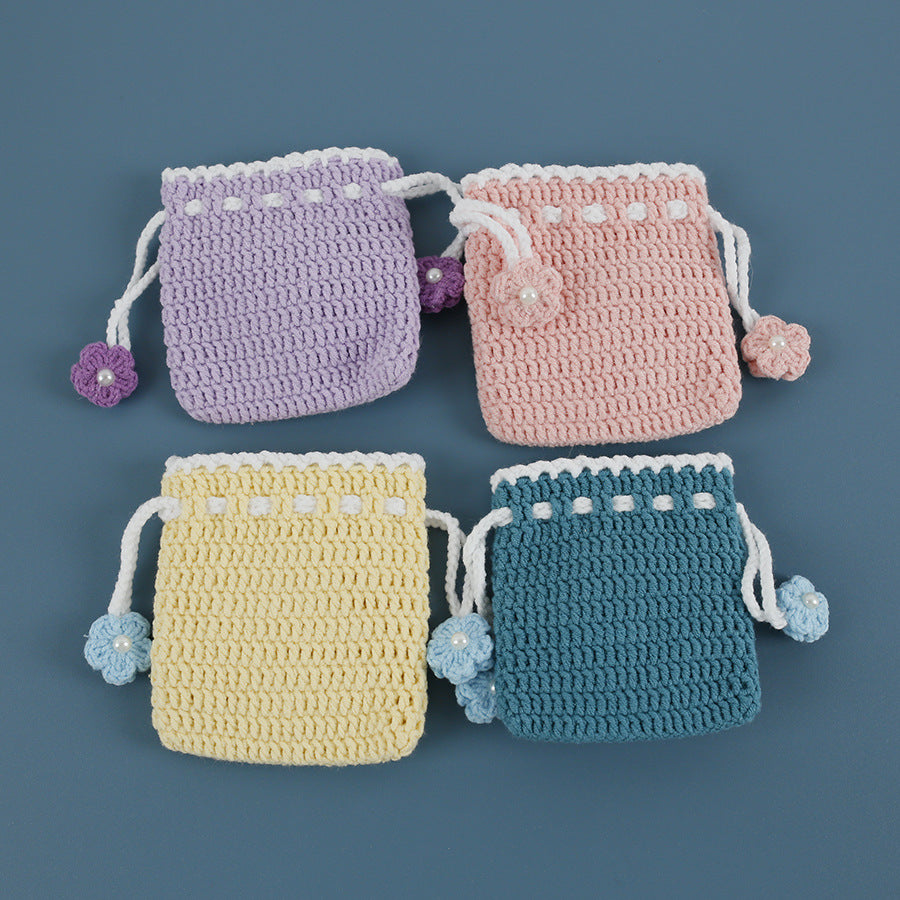 Sweet Hand-Woven Drawstring Coin Purse Woven Women's Wool Crocheted Fruit Series Small Pocket Hand Crocheting Finished Product