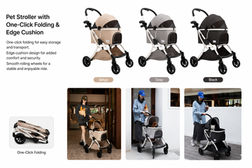 Pet Stroller with One-Click Folding & Edge Cushion